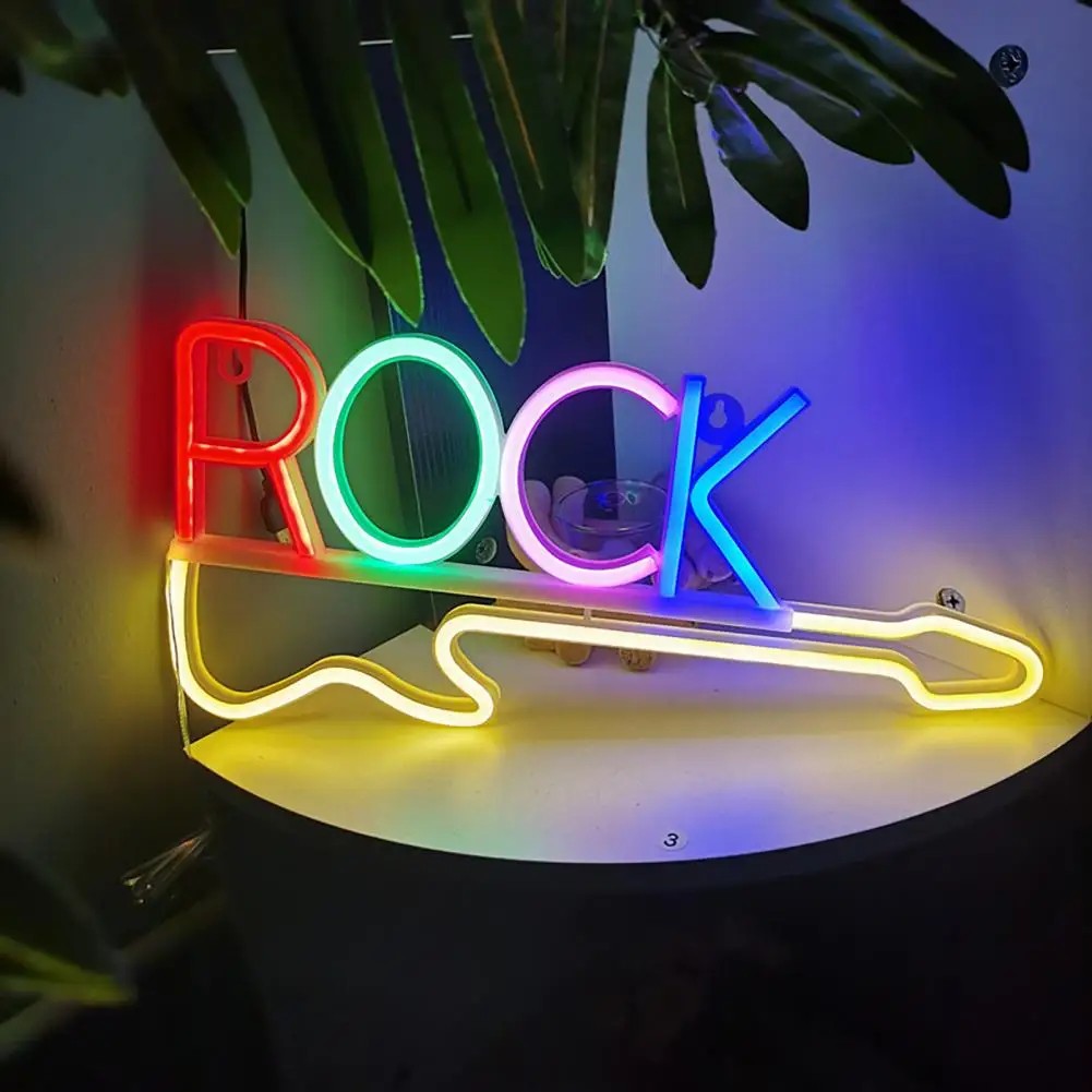 duvarda led neon tabela - rock gitarı