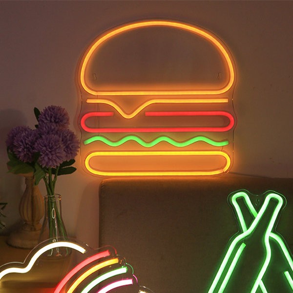 duvarda parlayan neon tabela açtı - hamburger