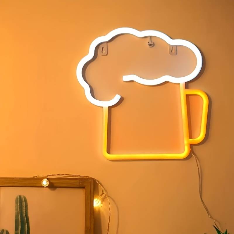 Duvarda ışıklı LED tabela, neon asılı - bira