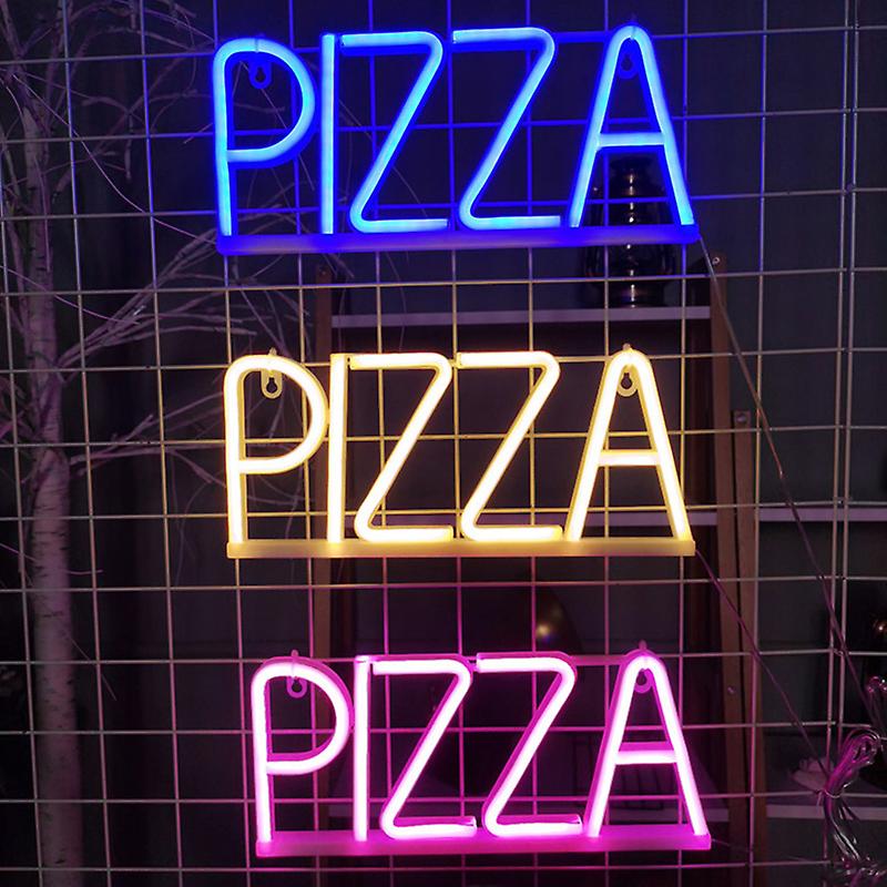 Duvarlarda parlayan PIZZA logosu led neon